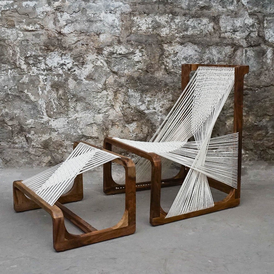 Danish Modern String Chair and Ottoman