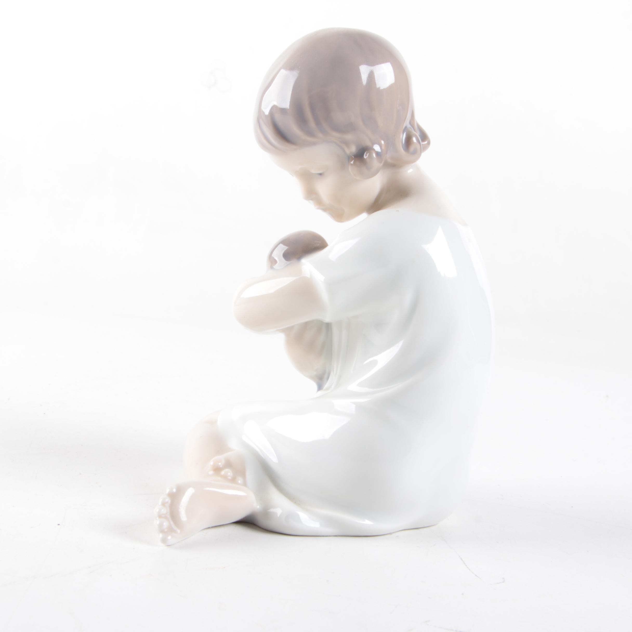 Vintage Royal Copenhagen Girl with Doll Figurine