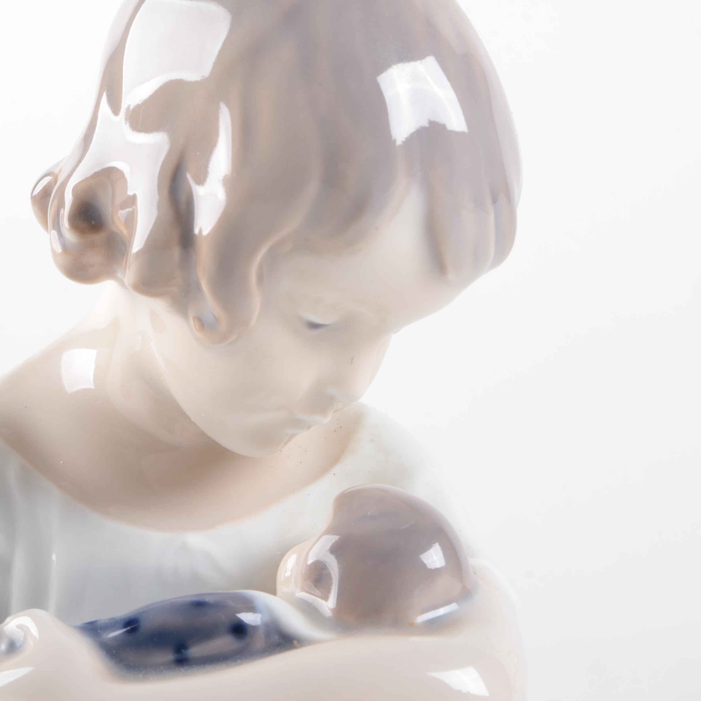 Vintage Royal Copenhagen Girl with Doll Figurine