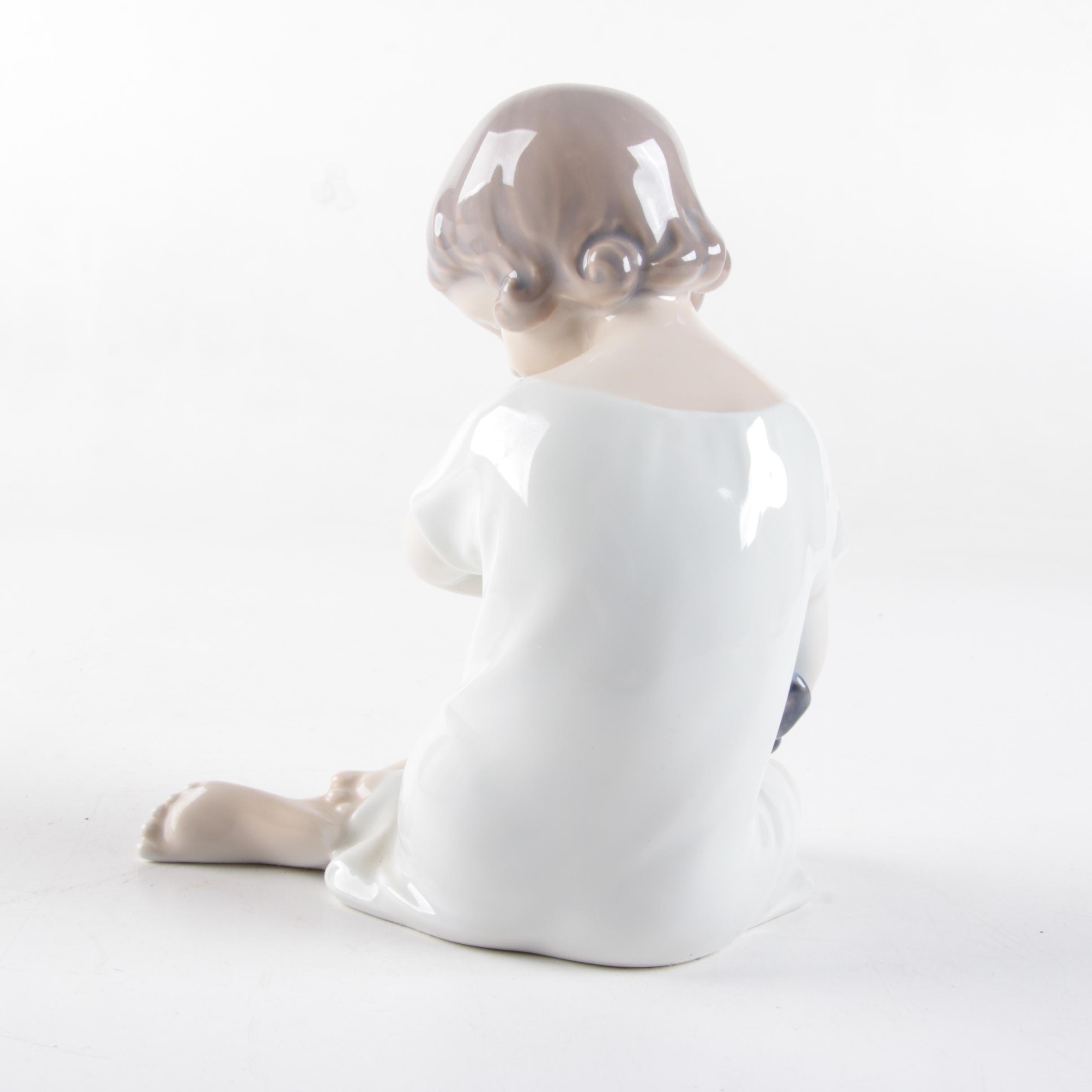 Vintage Royal Copenhagen Girl with Doll Figurine