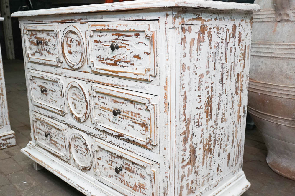 Rustic Style Distressed White Chest of Drawers