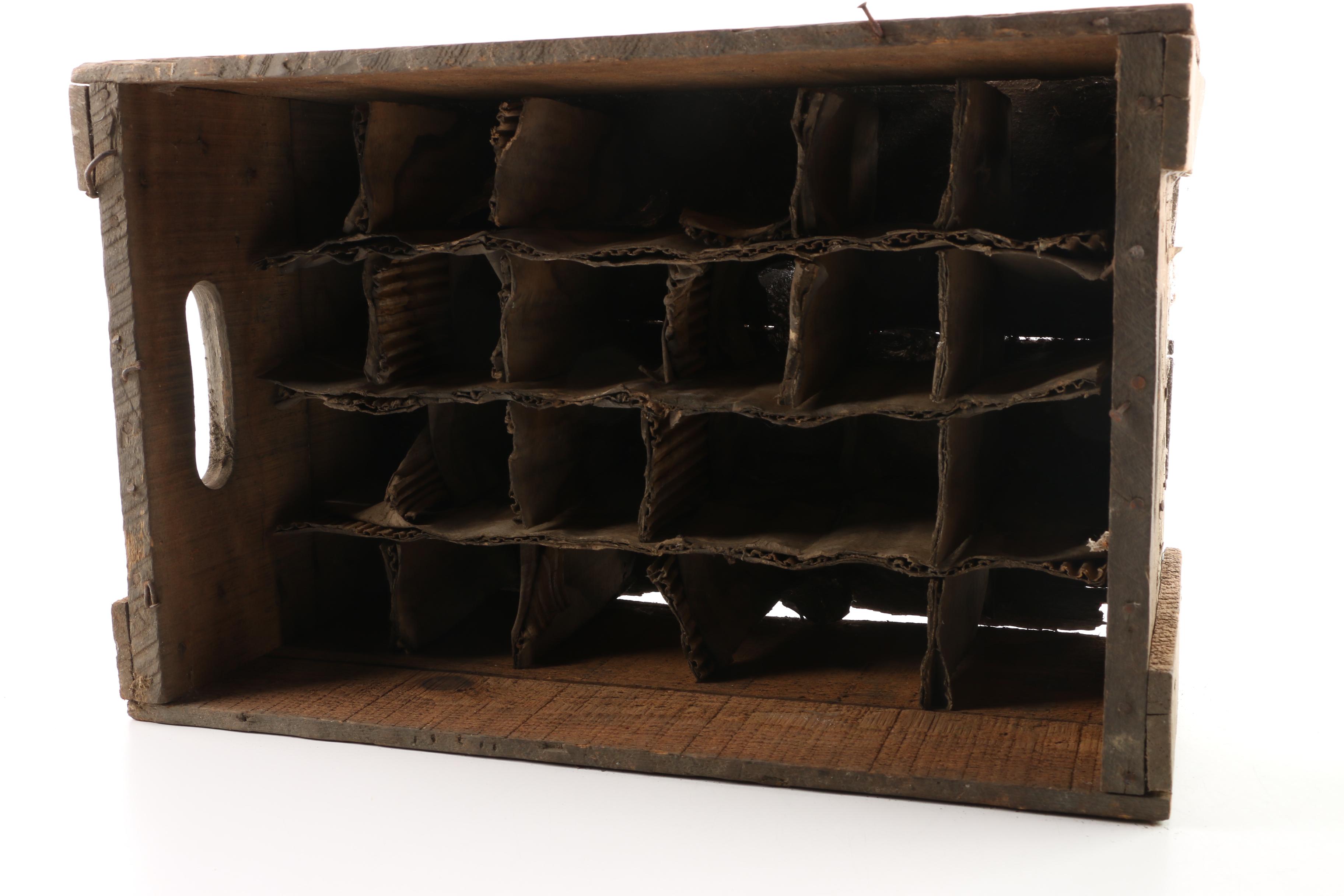 Vintage Glass Bottles in Wooden Crate