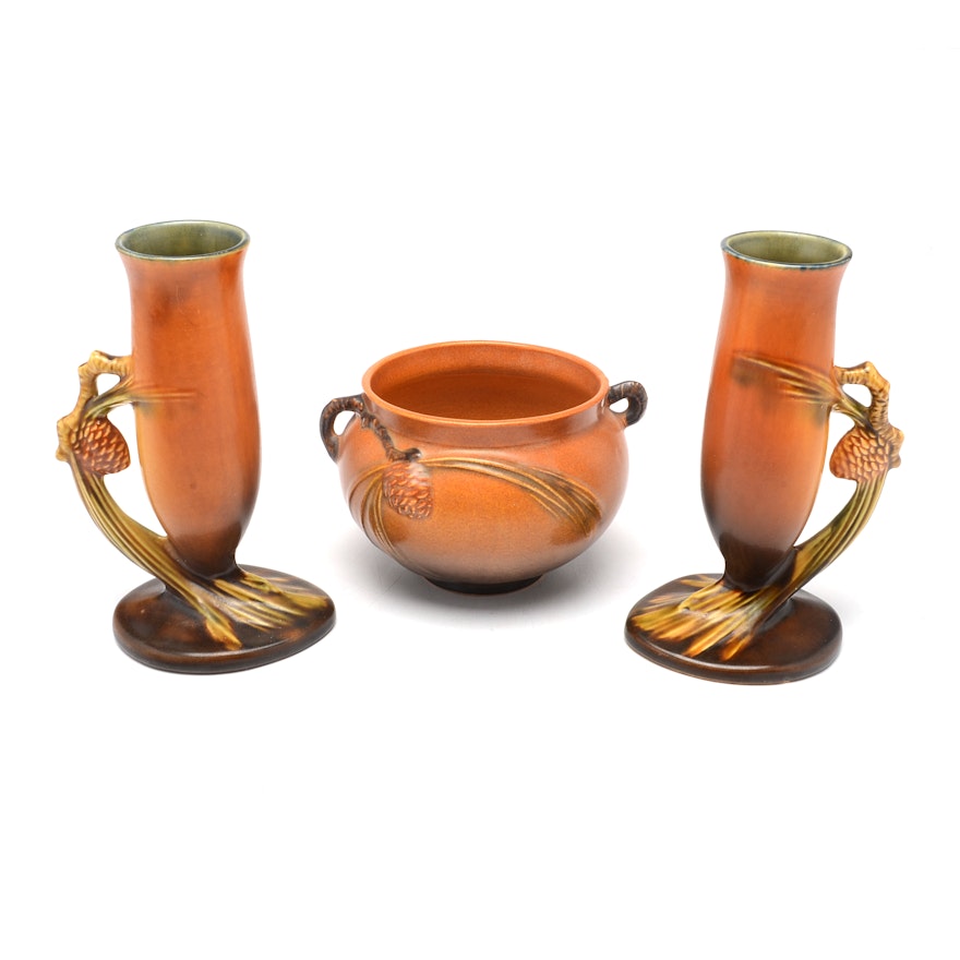 Roseville Pottery "Pinecone" Vases and Jardiniere