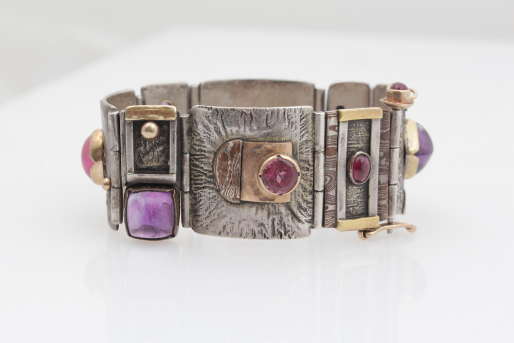 Sterling Silver Bracelet with Garnet, Amethyst, and Rose Quartz