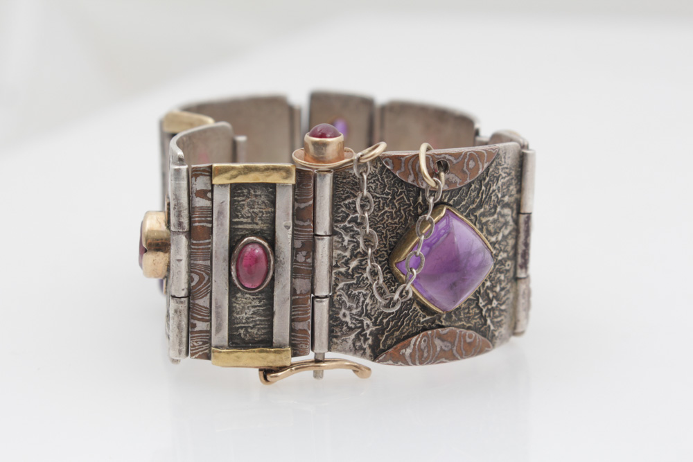 Sterling Silver Bracelet with Garnet, Amethyst, and Rose Quartz