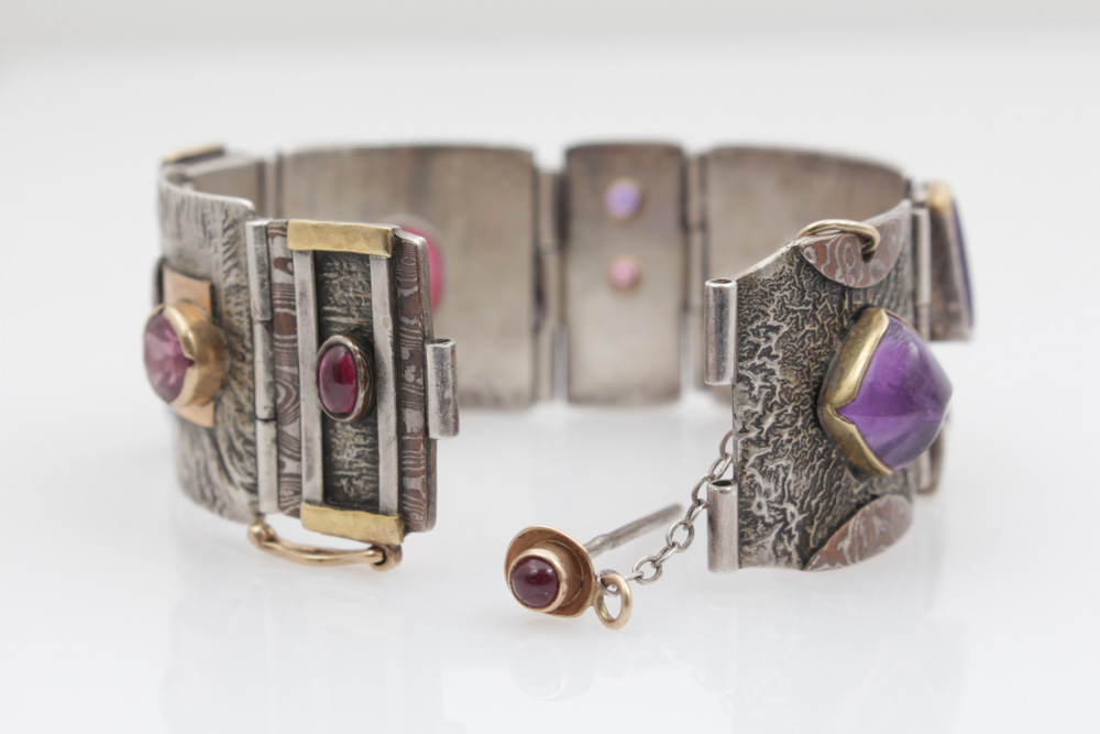 Sterling Silver Bracelet with Garnet, Amethyst, and Rose Quartz