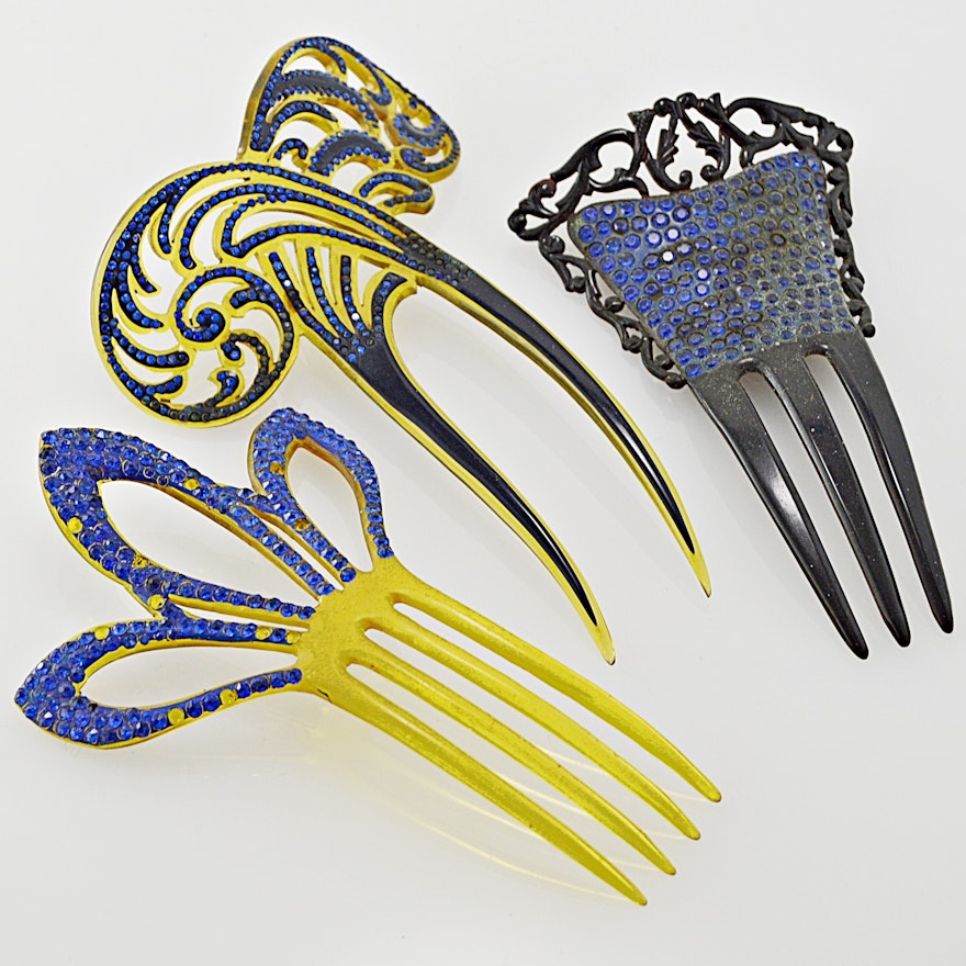 Art Deco and Art Nouveau Celluloid Hair Combs