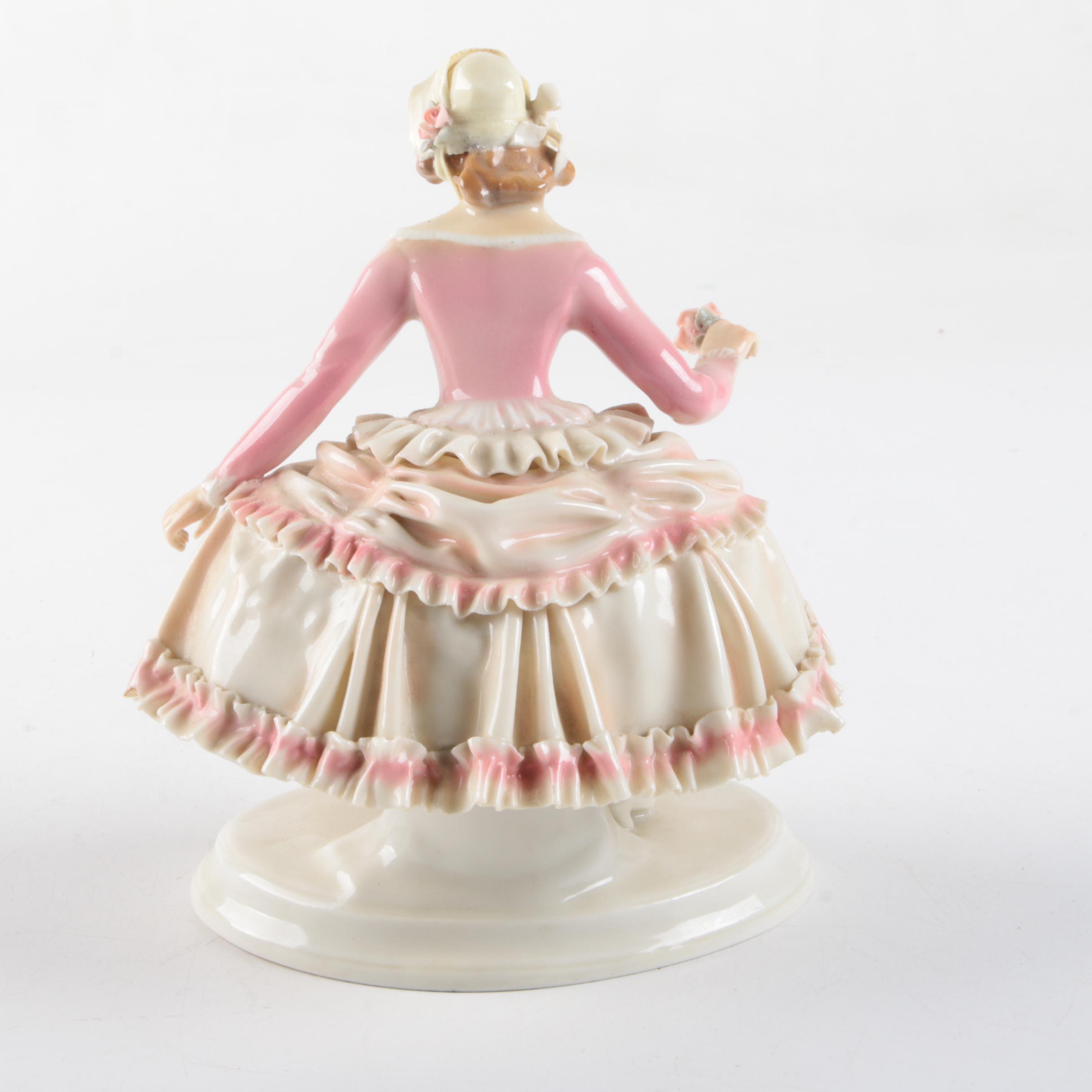 Vintage Karl Ens Volkstedt Porcelain Woman in Ruffled Dress Figurine