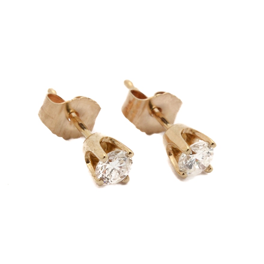 14K Yellow Gold Diamond Stud Earrings