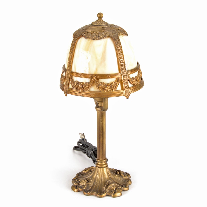 Antique Miller Lamp Company Slag Glass Boudoir Lamp