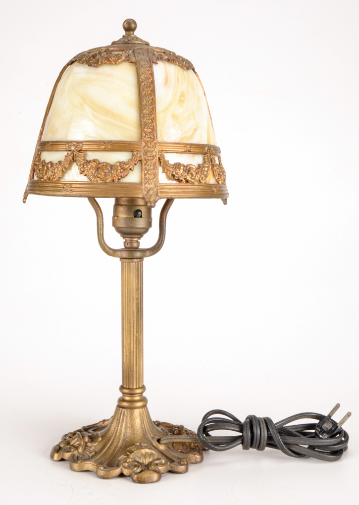 Antique Miller Lamp Company Slag Glass Boudoir Lamp