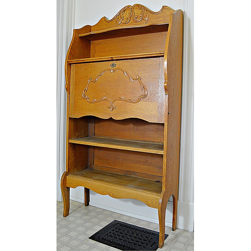 Art Nouveau Golden Oak Secretary Cabinet