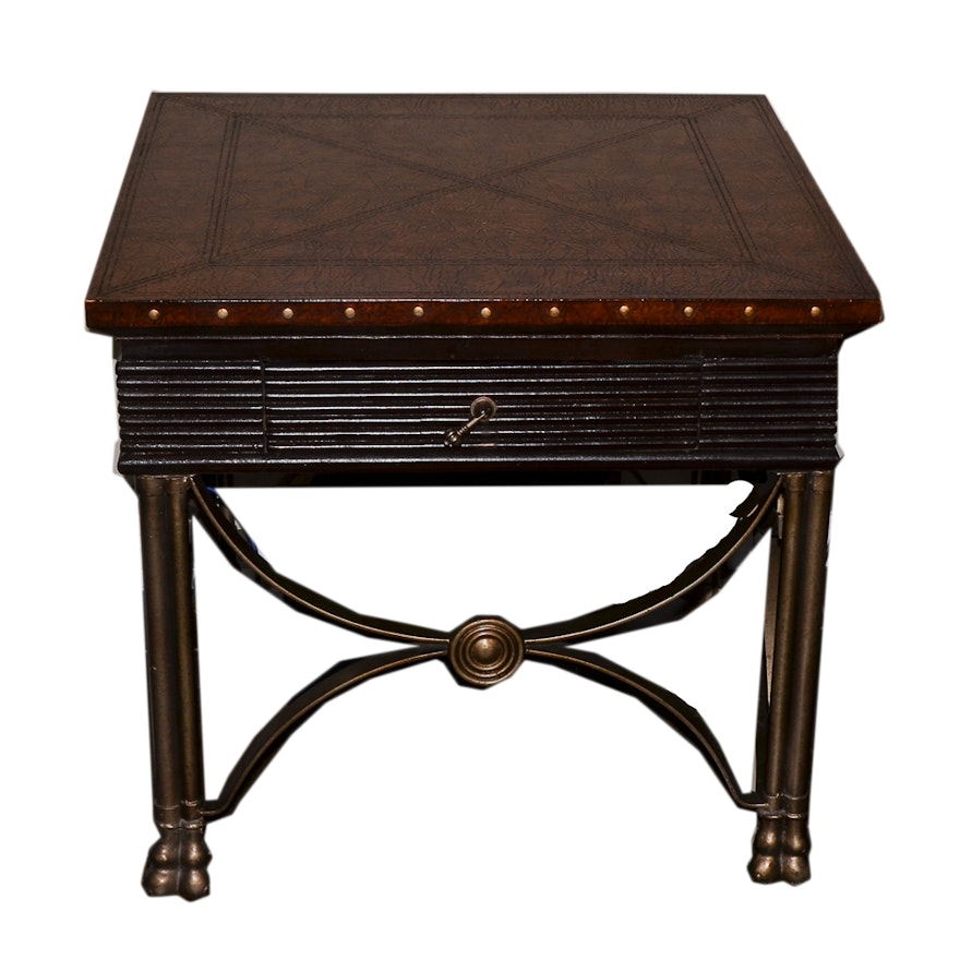 Faux Leather Top End Table