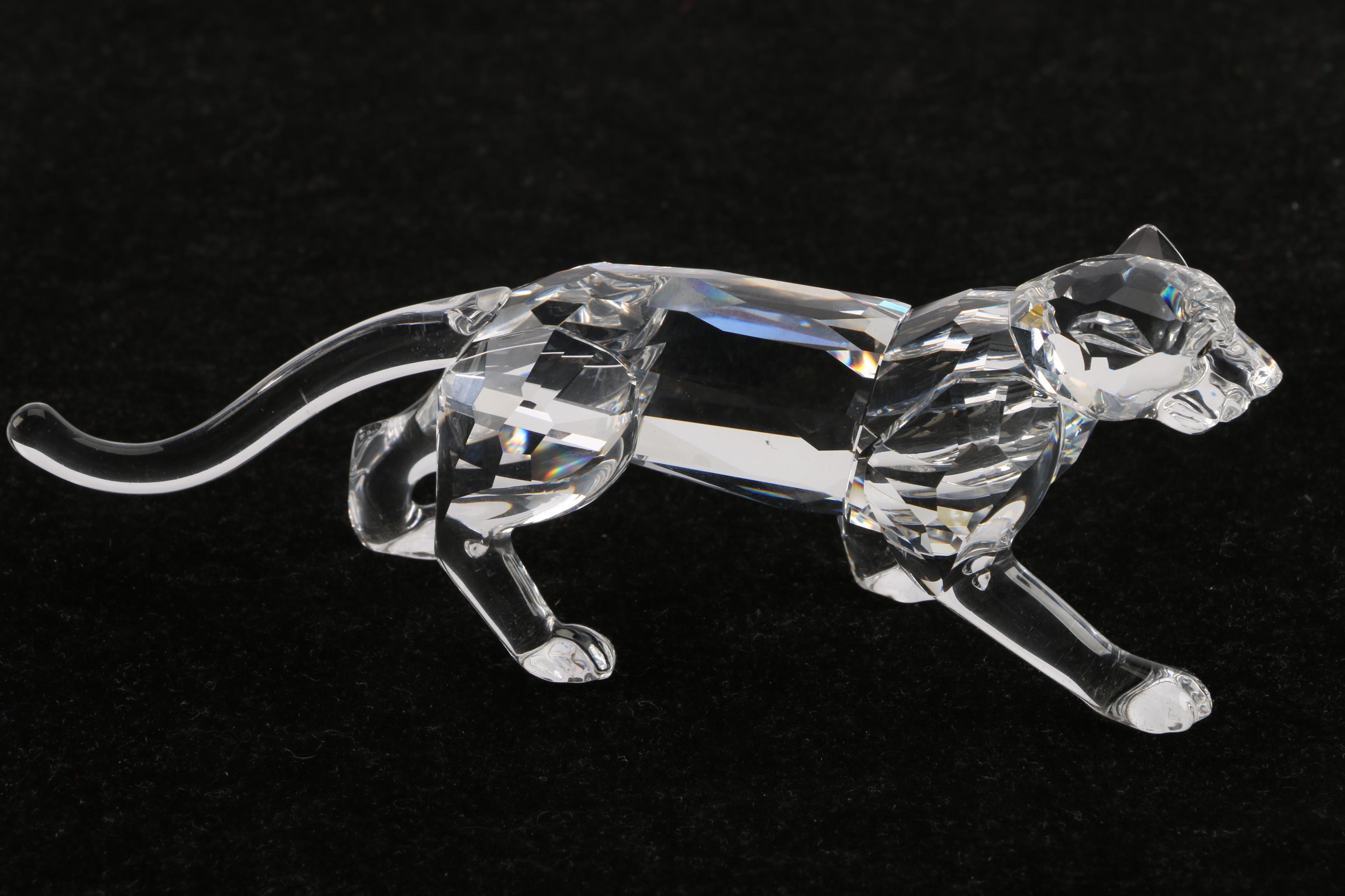 Swarovski "Silver Crystal" Leopard and Wolf Crystal Figurines
