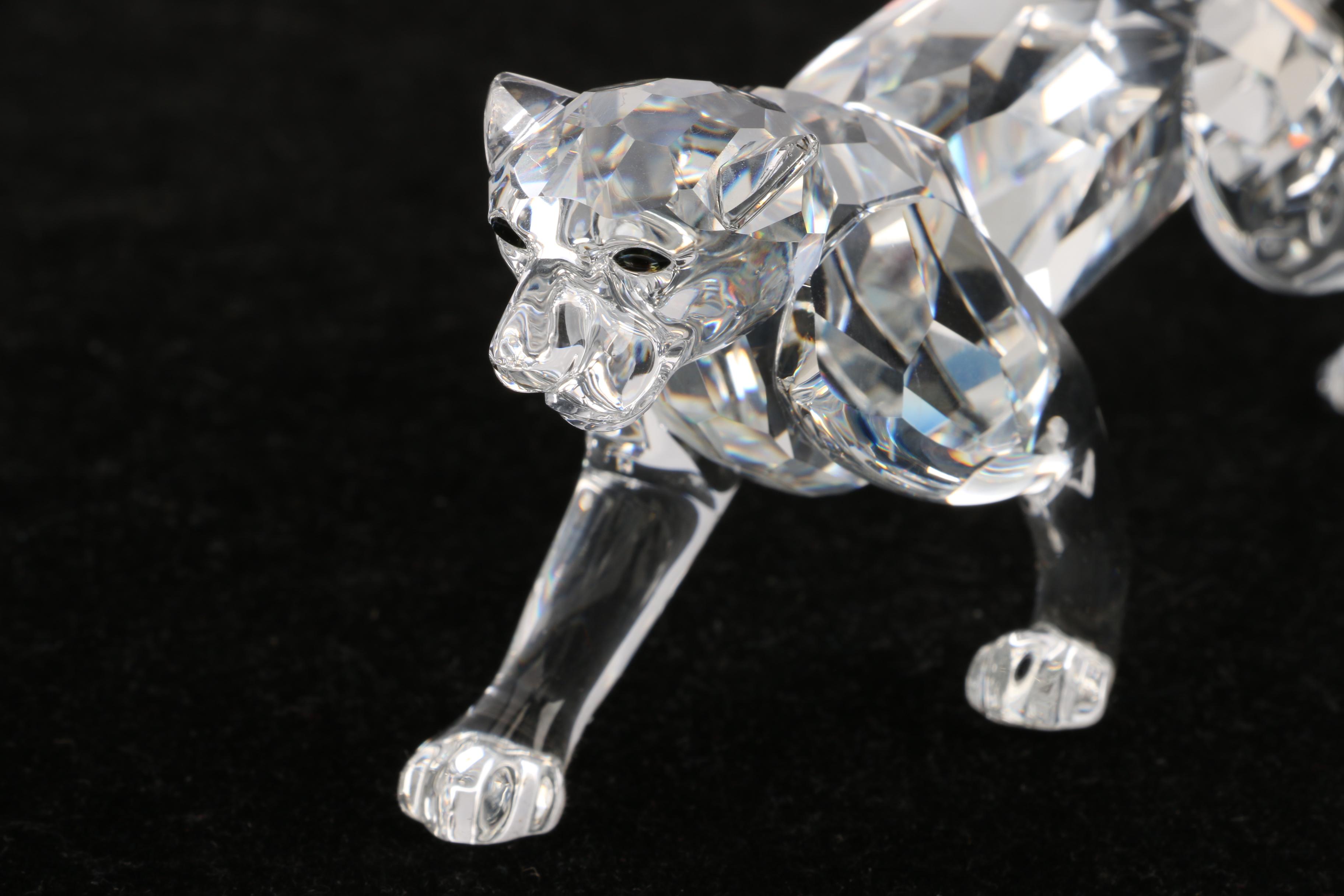 Swarovski "Silver Crystal" Leopard and Wolf Crystal Figurines