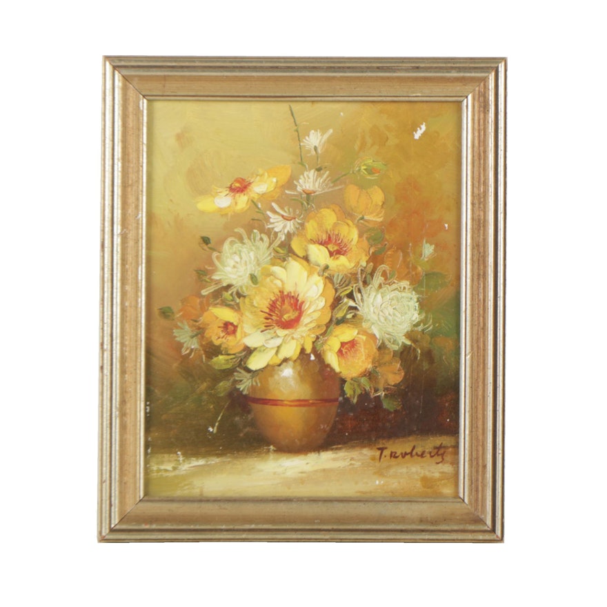 T. Roberts Floral Still Life Oil Painting