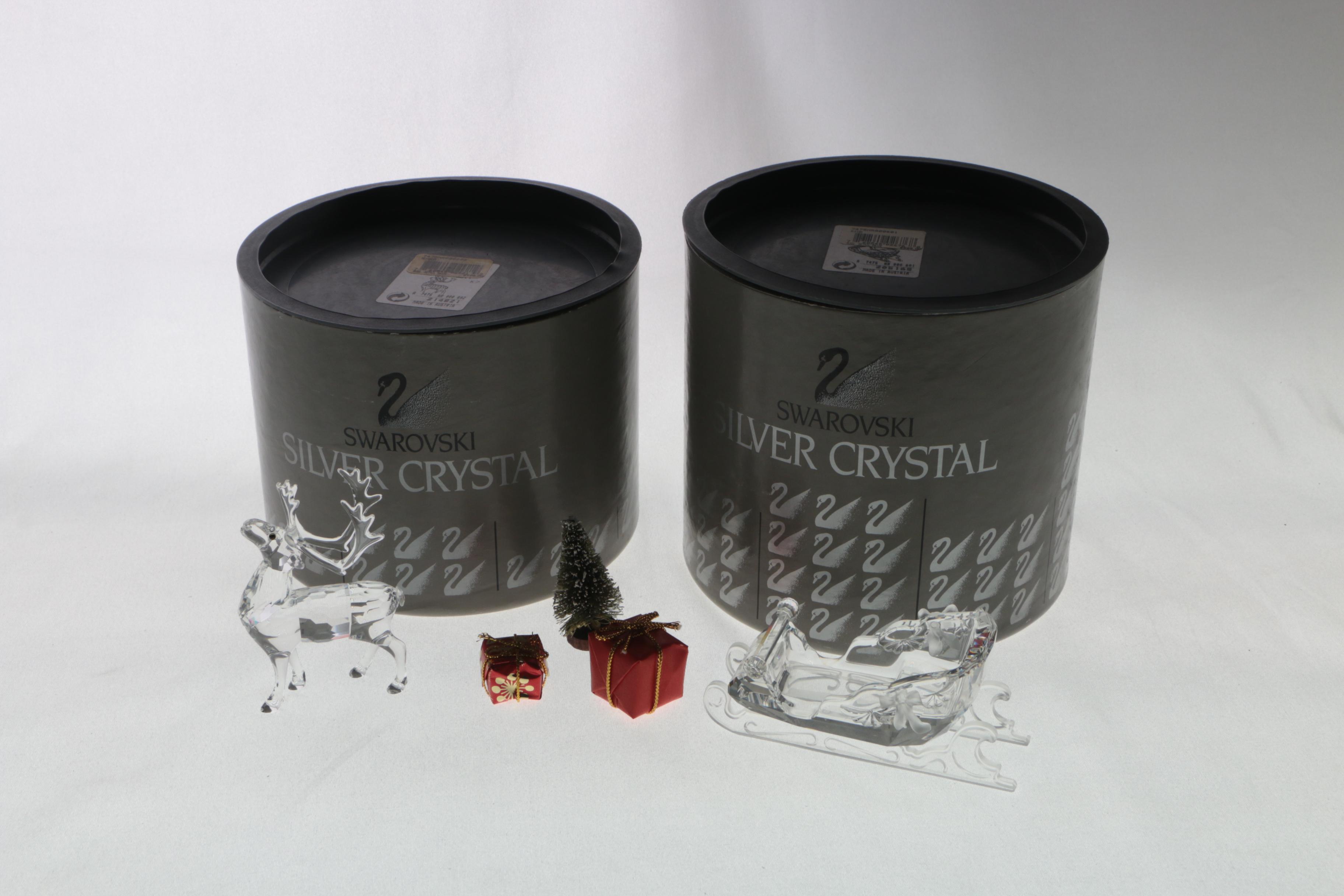 Swarovski Crystal Sleigh and Reindeer Figurines