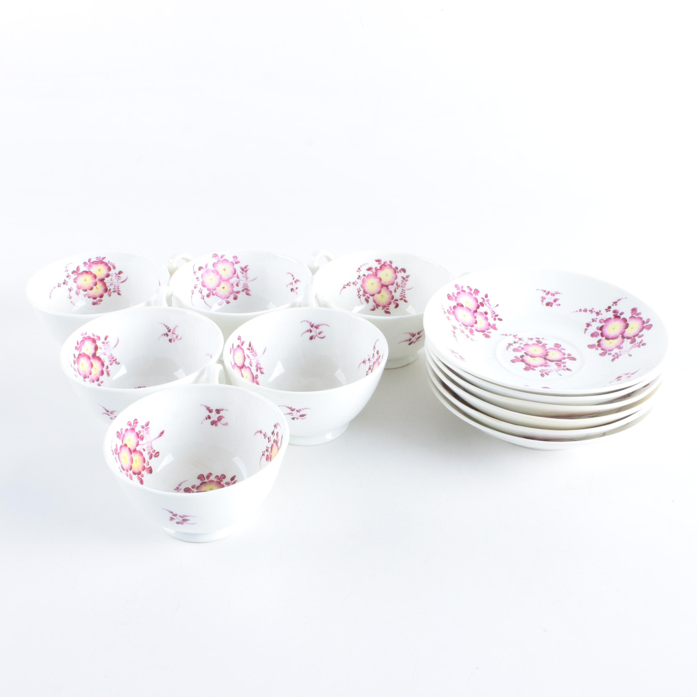 Hand-Painted Floral Tea Cups and Saucers