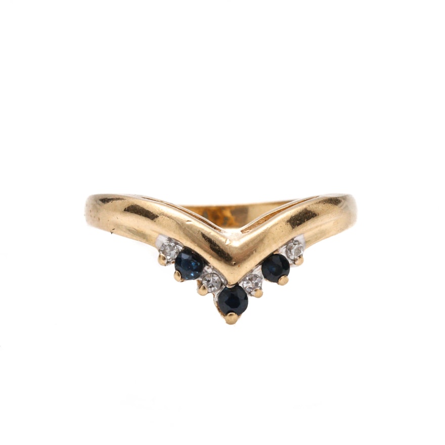 14K Yellow Gold Sapphire Diamond Ring