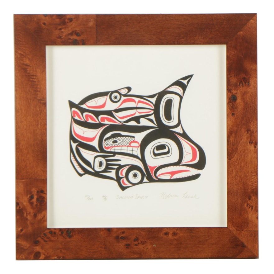 Roxana Leask 1994 Serigraph of Tsimshian Imagery "Salmon Spirit"
