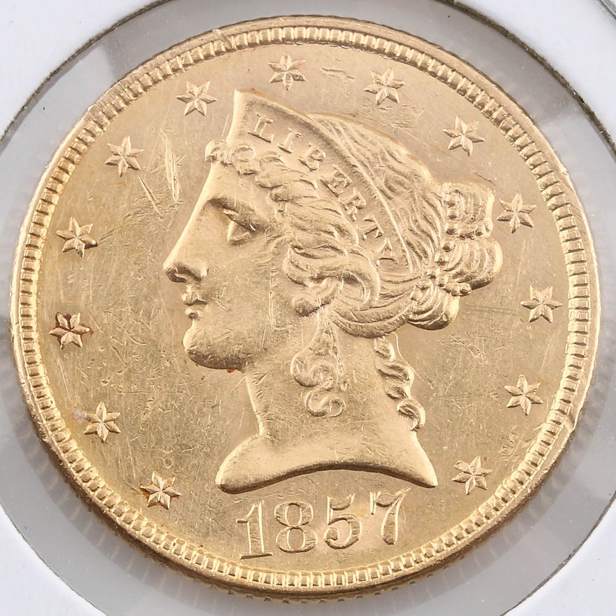 1857 Liberty Head $5 Gold Coin