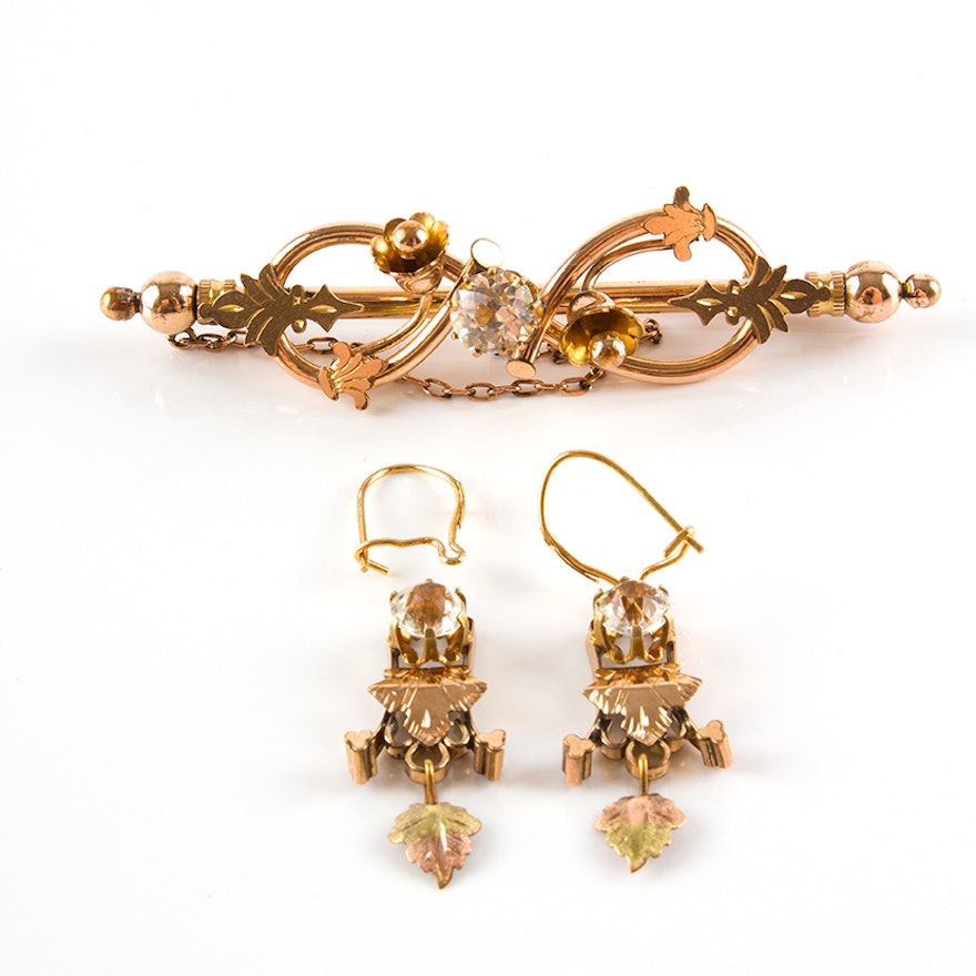 Victorian Earrings with 14K Gold Hooks and Gold Filled Brooch