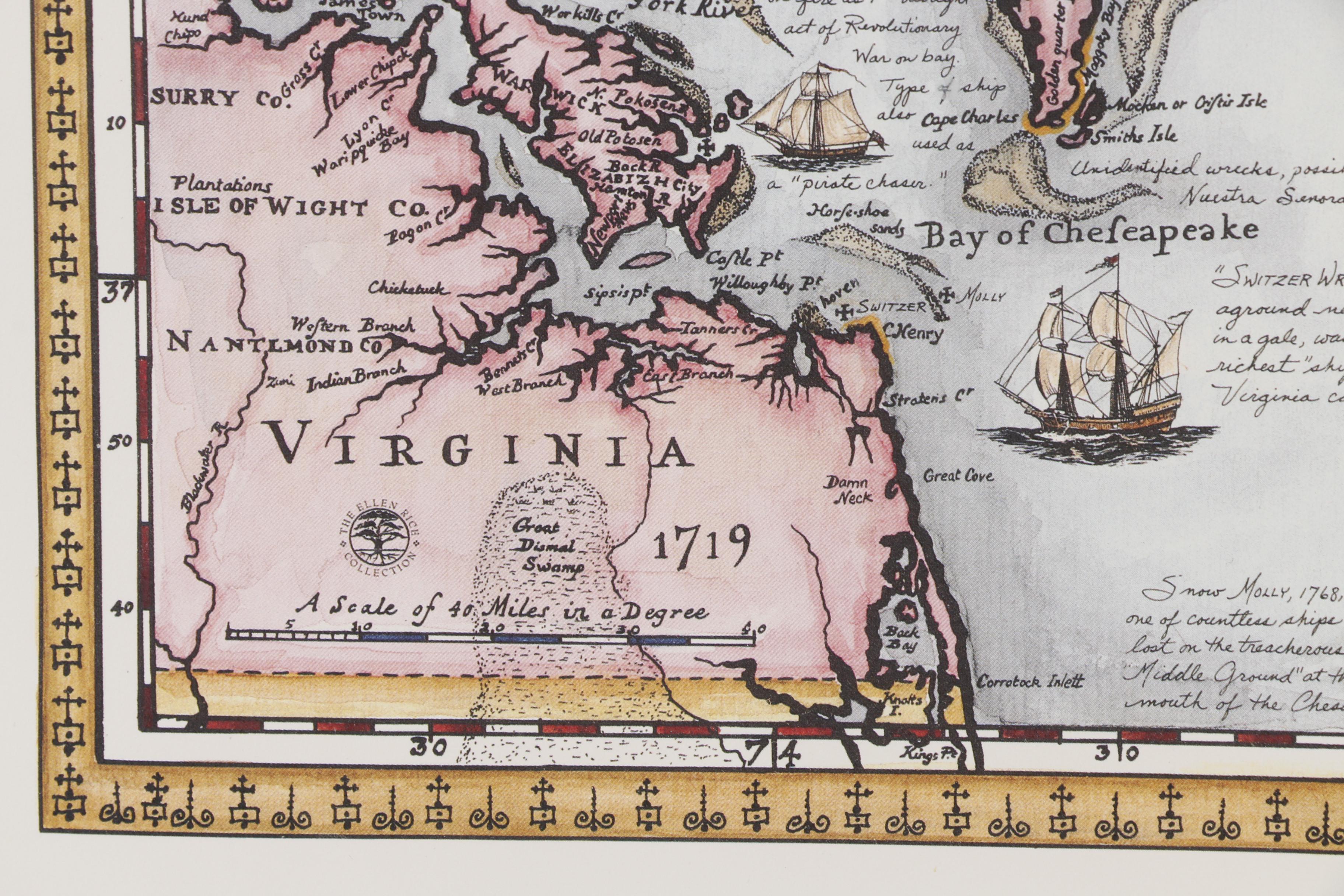 Ellen Rice Offset Lithograph Map "Treasure Beaches of the Mid-Atlantic"