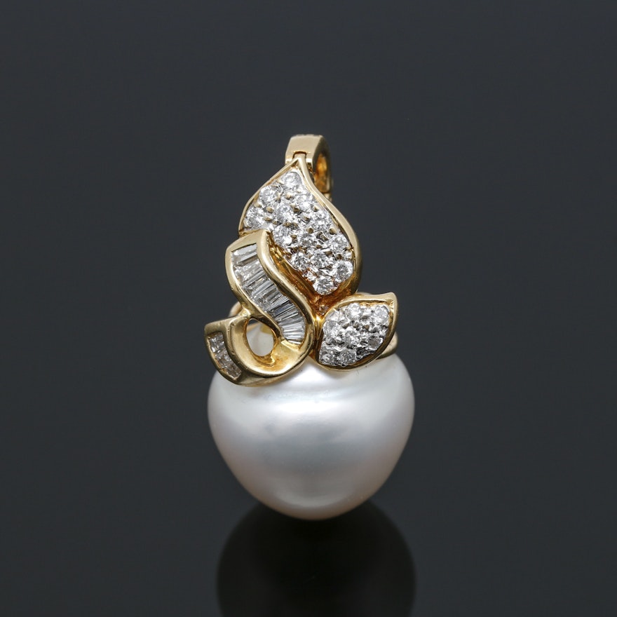 18K Yellow Gold Cultured Pearl and Diamond Enhancer Pendant