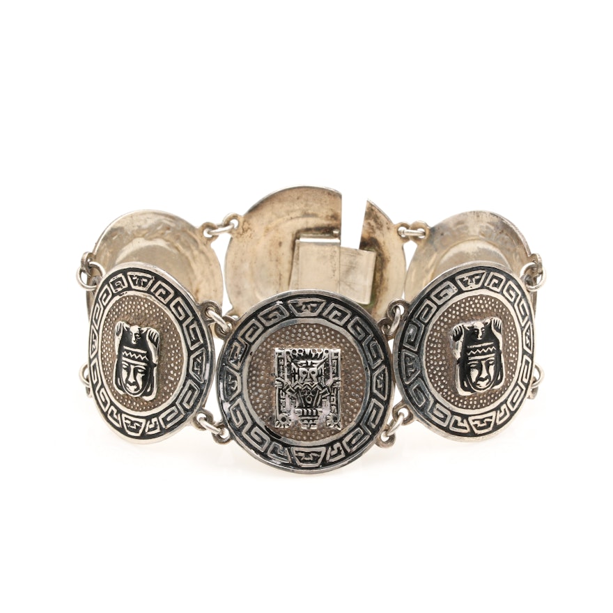 Sterling Silver Mesoamerican Style Link Bracelet