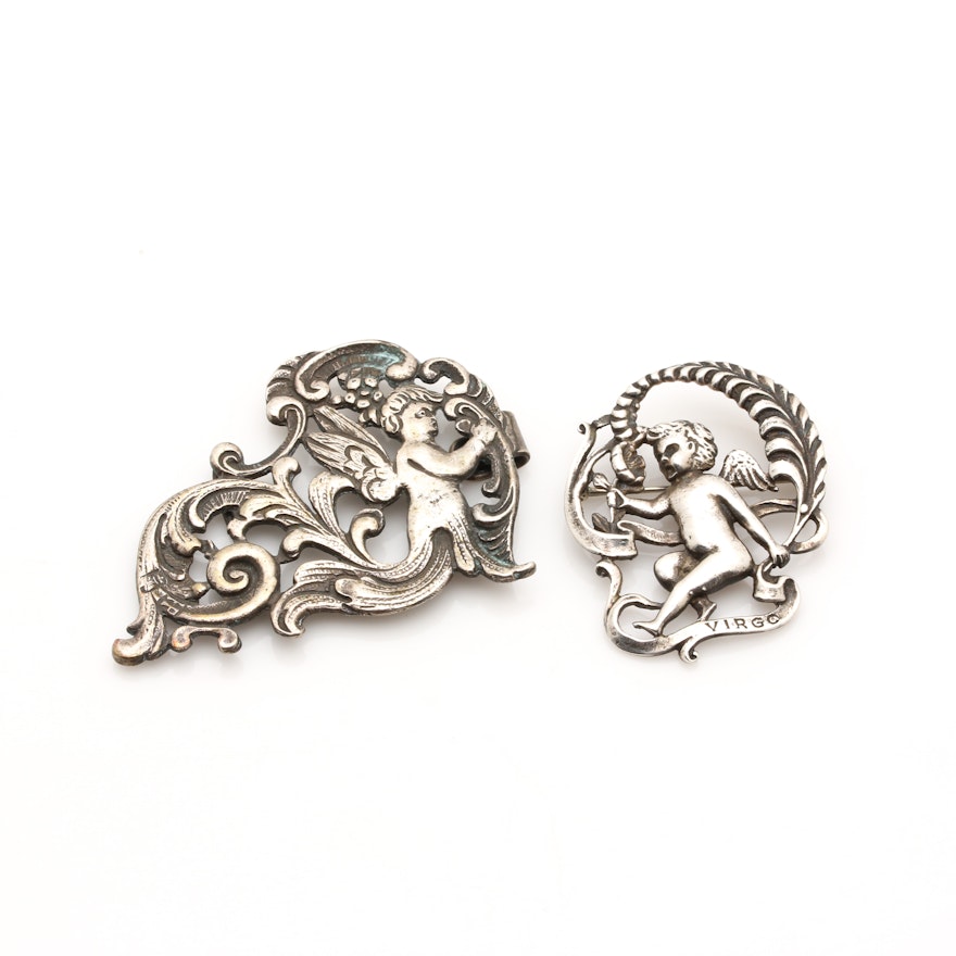 Art Nouveau Sterling Silver Brooch and 900 Silver Buckle