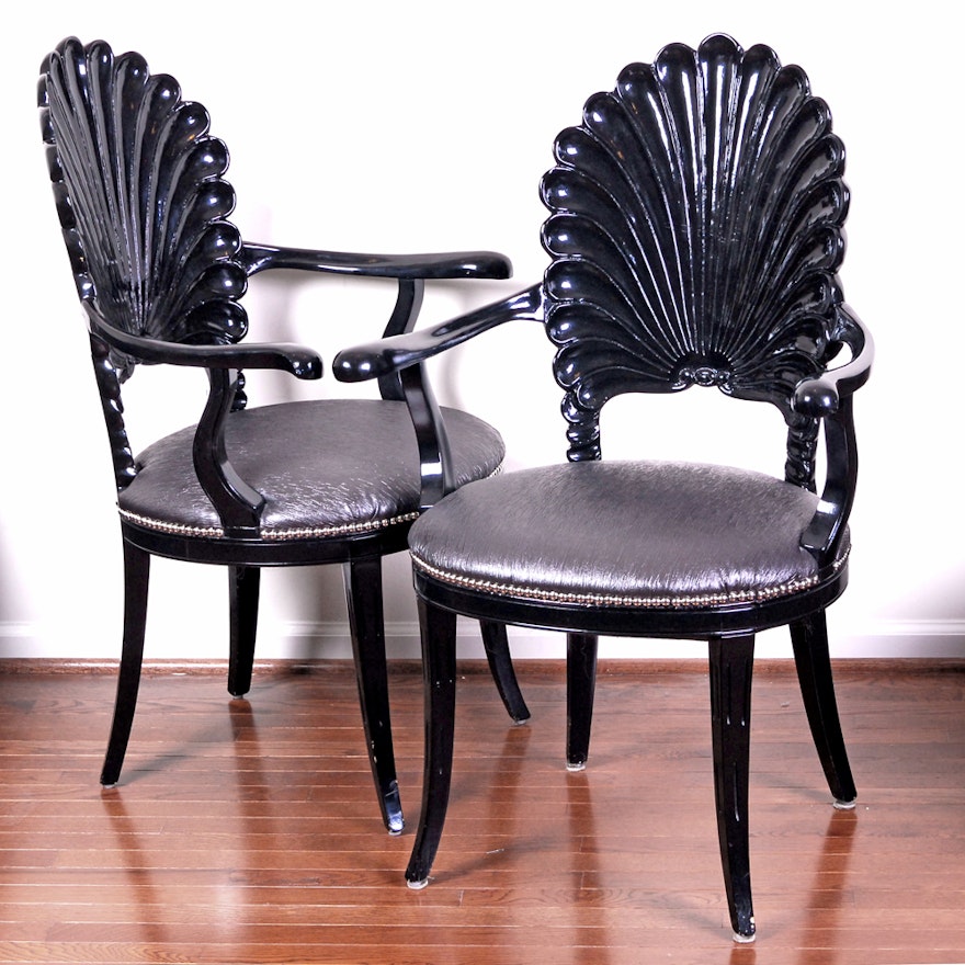 Pair of Hollywood Regency Style Shell Back Armchairs