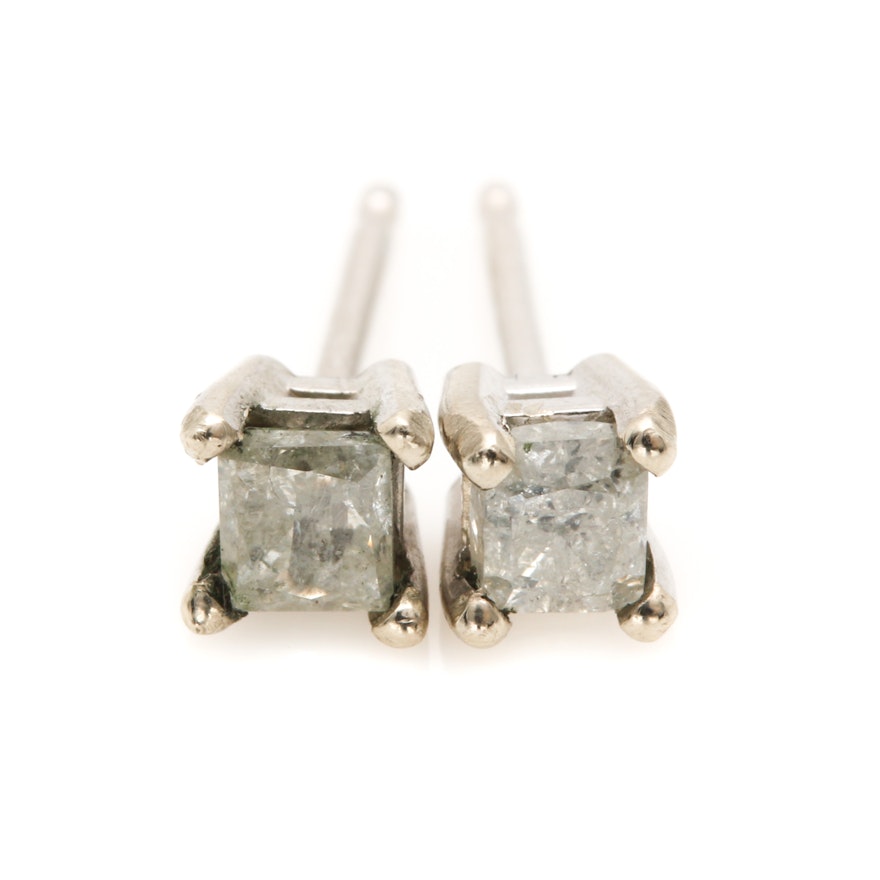 14K White Gold Diamond Stud Earrings