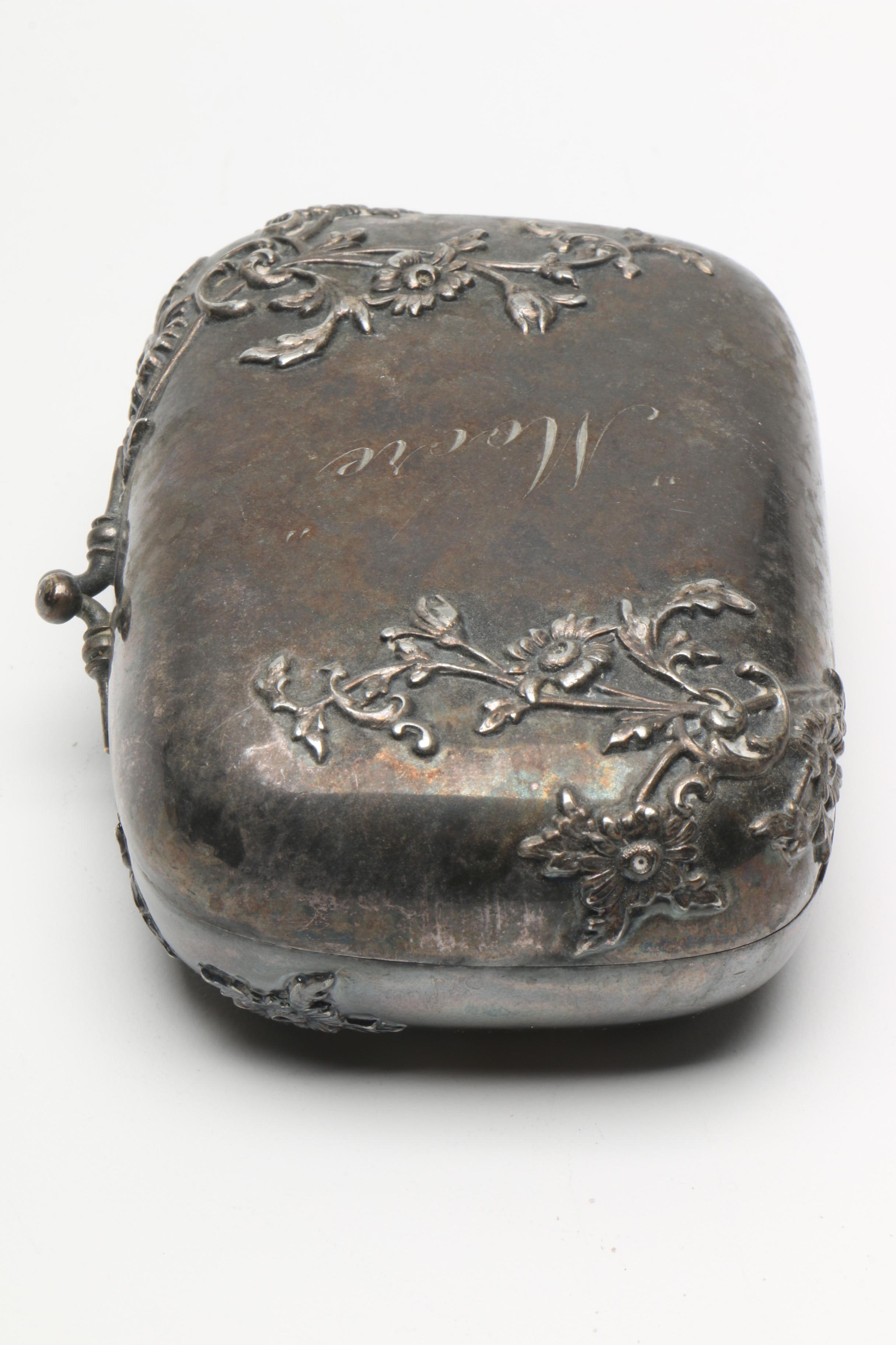 Antique Reed & Barton Silver Plate Snuff Box with William Suckling Ltd. Bell