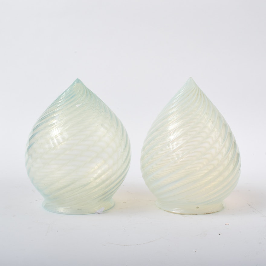 Victorian Hand Blown Opalescent Glass Teardrop Shades