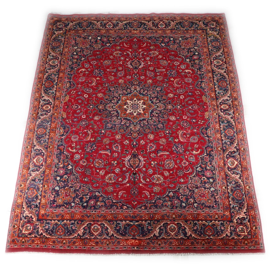 Hand-Knotted Signed Persian Mashhad Room Size Rug