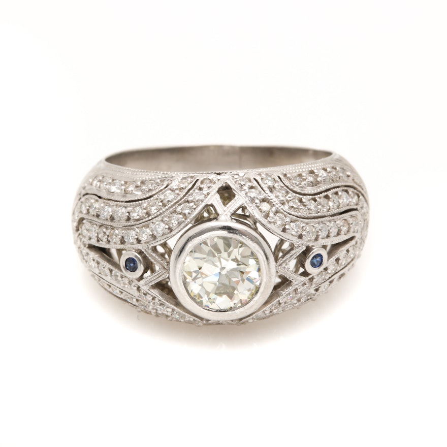 Platinum 1.61 CTW Diamond and Sapphire Ring