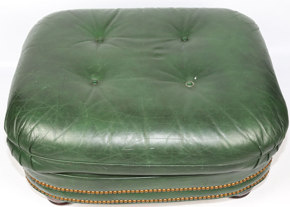 Green Leather Ottoman