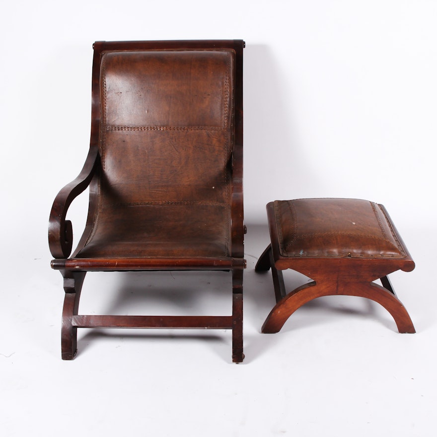 Vintage Leather Armchair and Ottoman