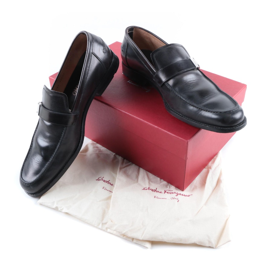 Salvatore Ferragamo "Pregiato" Men's Black Leather Loafers