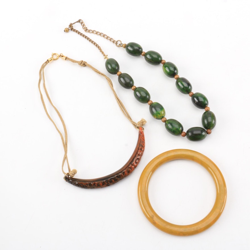 Costume Jewelry Including Marbled Bakelite