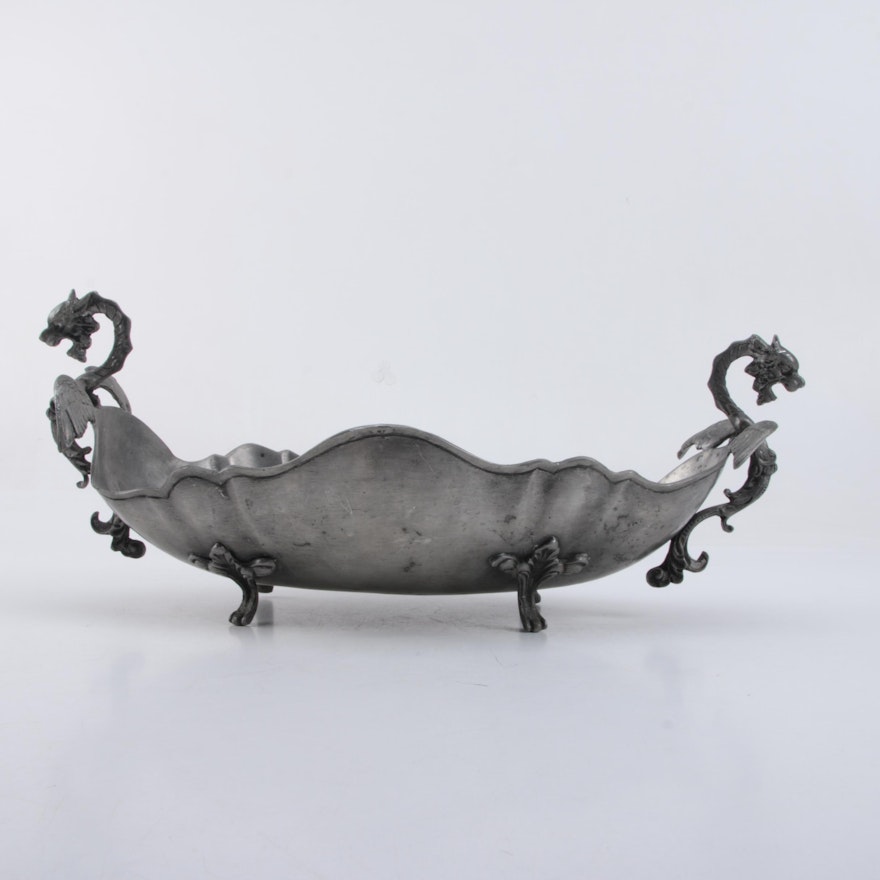 Metal Serving Dish with Dragon Shaped Handles