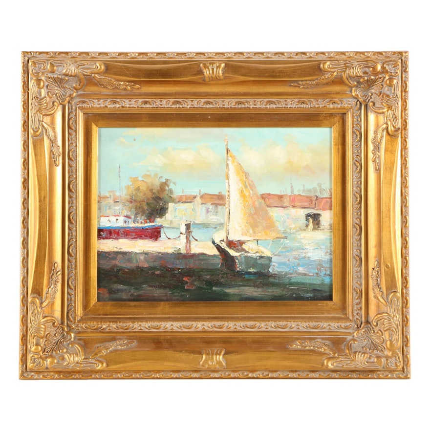 Oil Painting of a Harbor