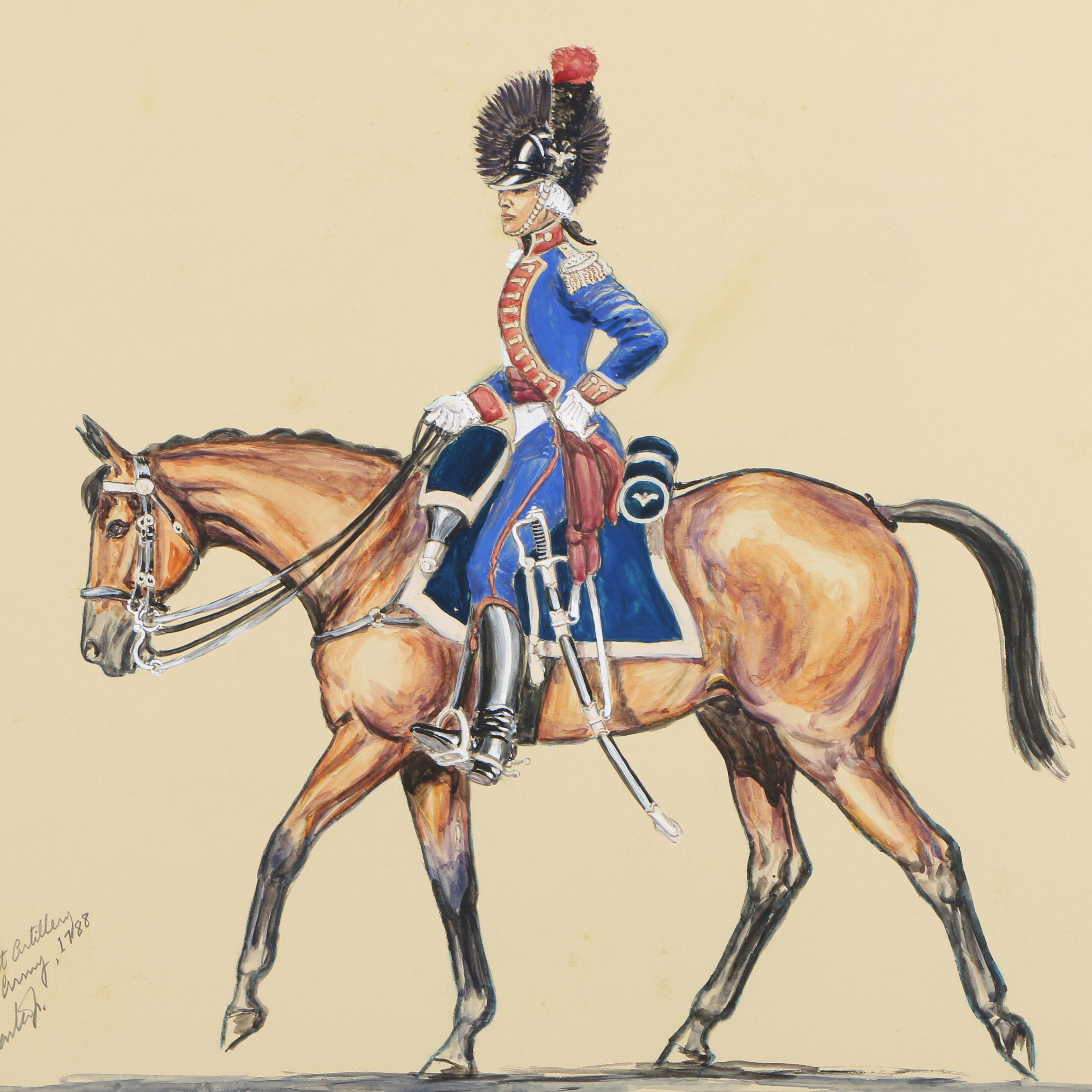 Gouache Painting of 1788 United States Army Captain