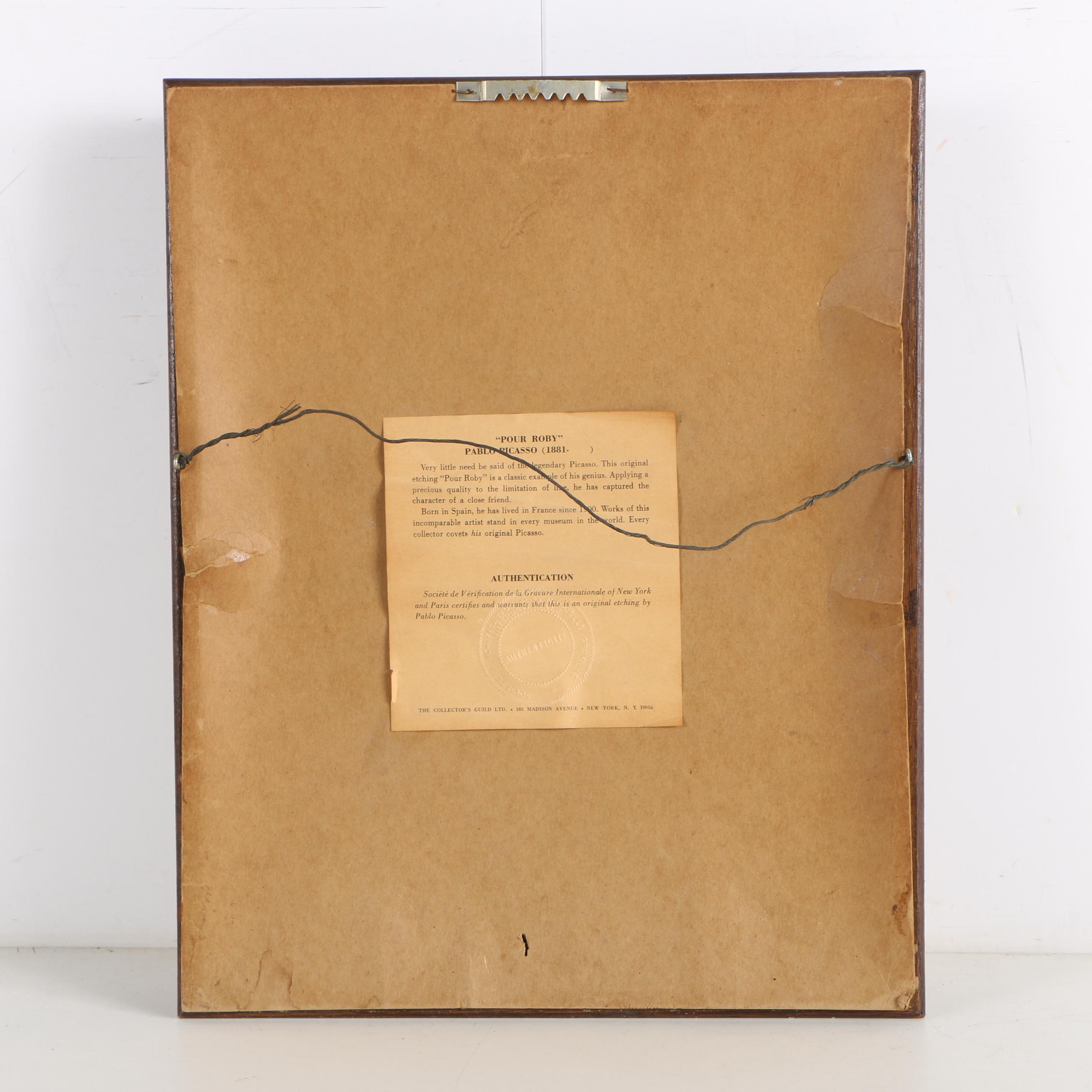 Restrike Etching After Pablo Picasso "Pour Roby"