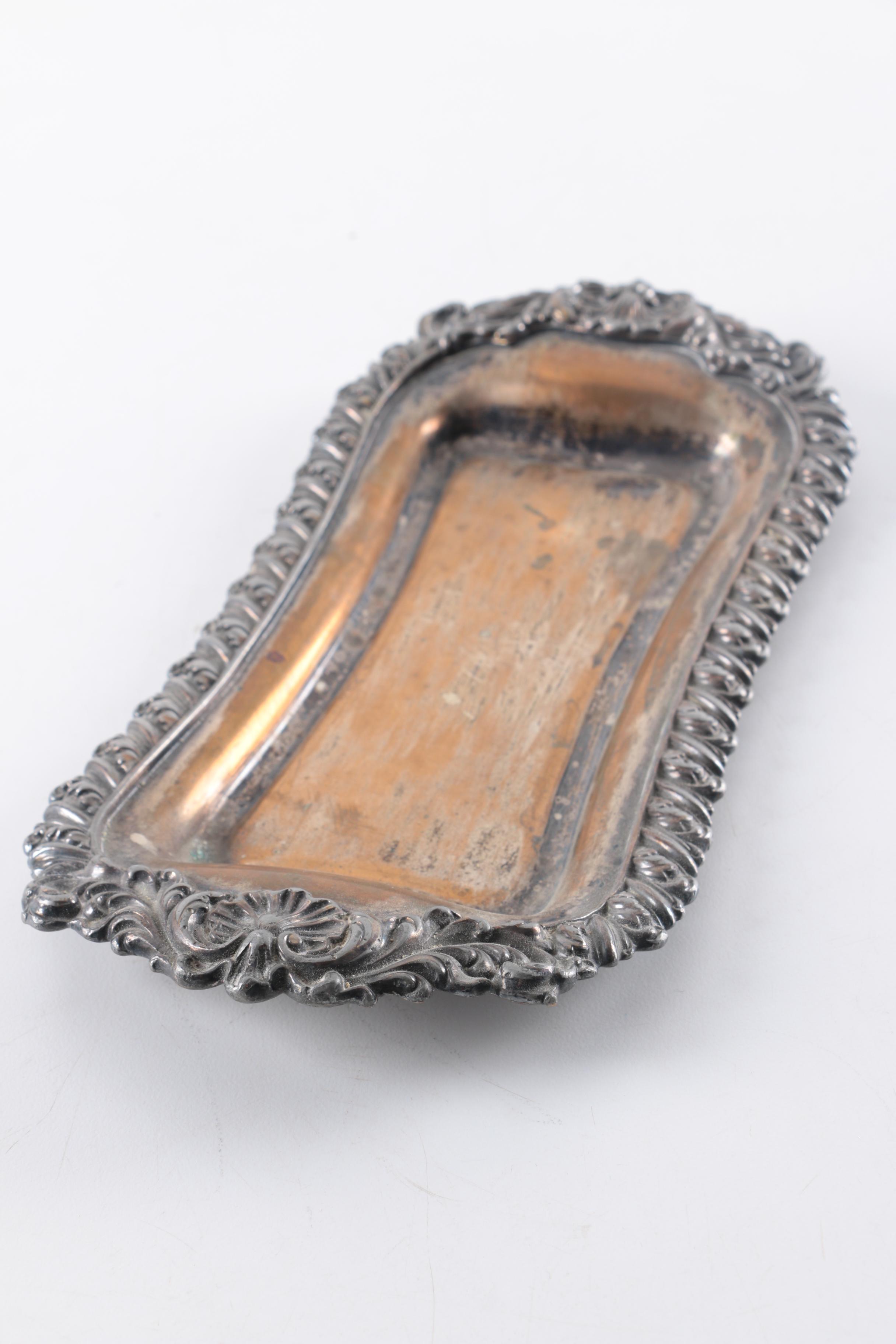 Chased Silver Plate Snuffer and Wick Trimmer and Tray