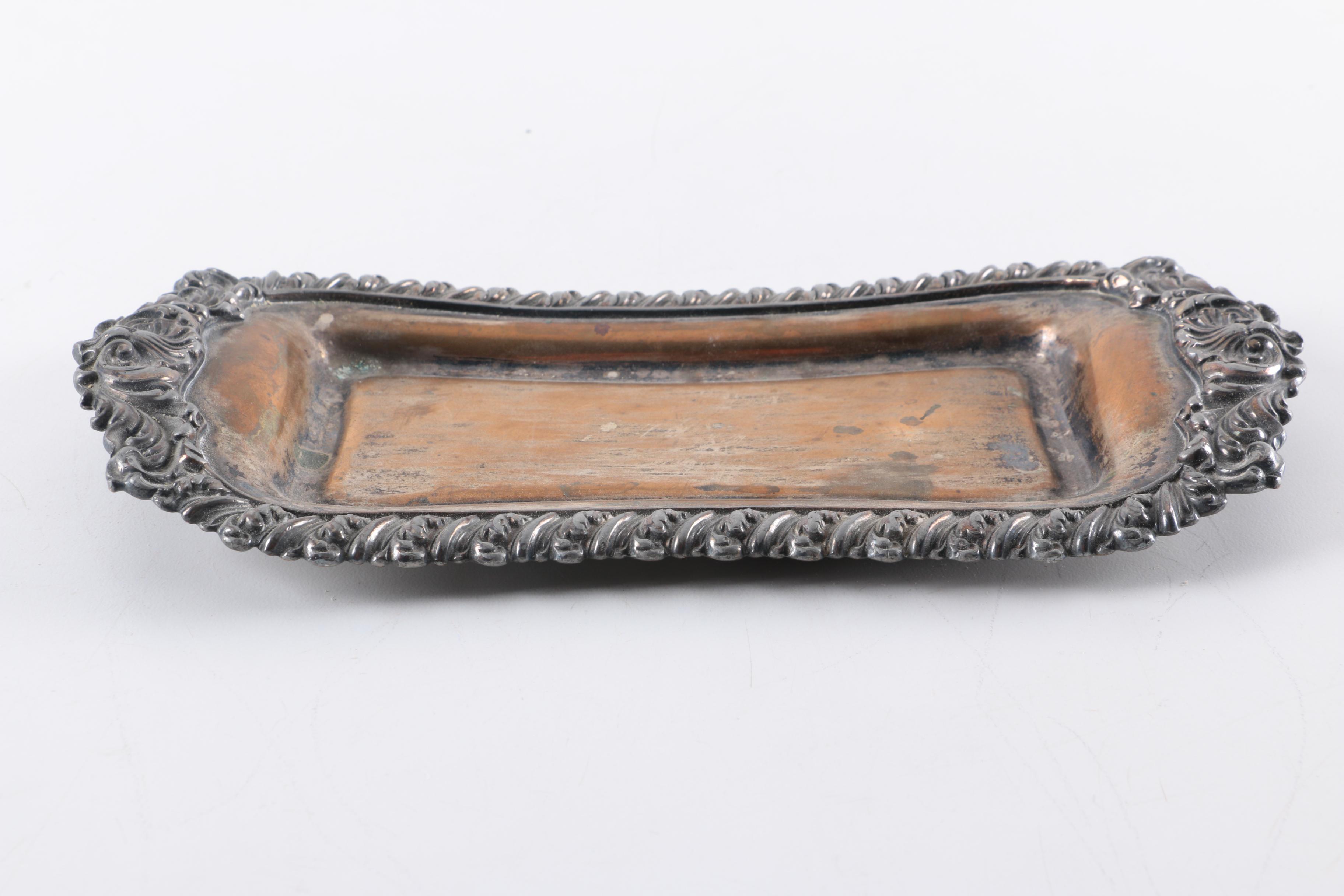 Chased Silver Plate Snuffer and Wick Trimmer and Tray