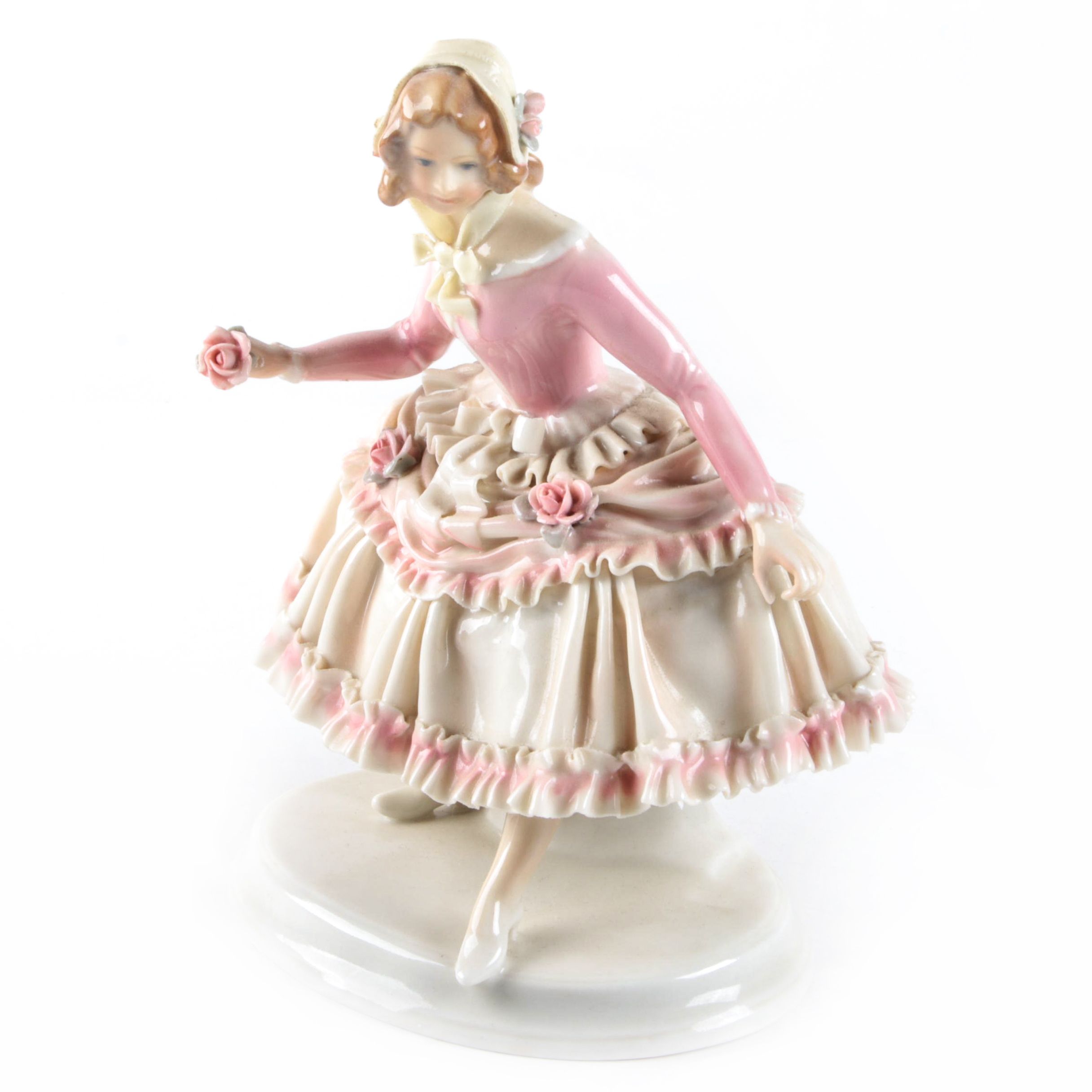 Vintage Karl Ens Volkstedt Porcelain Woman in Ruffled Dress Figurine