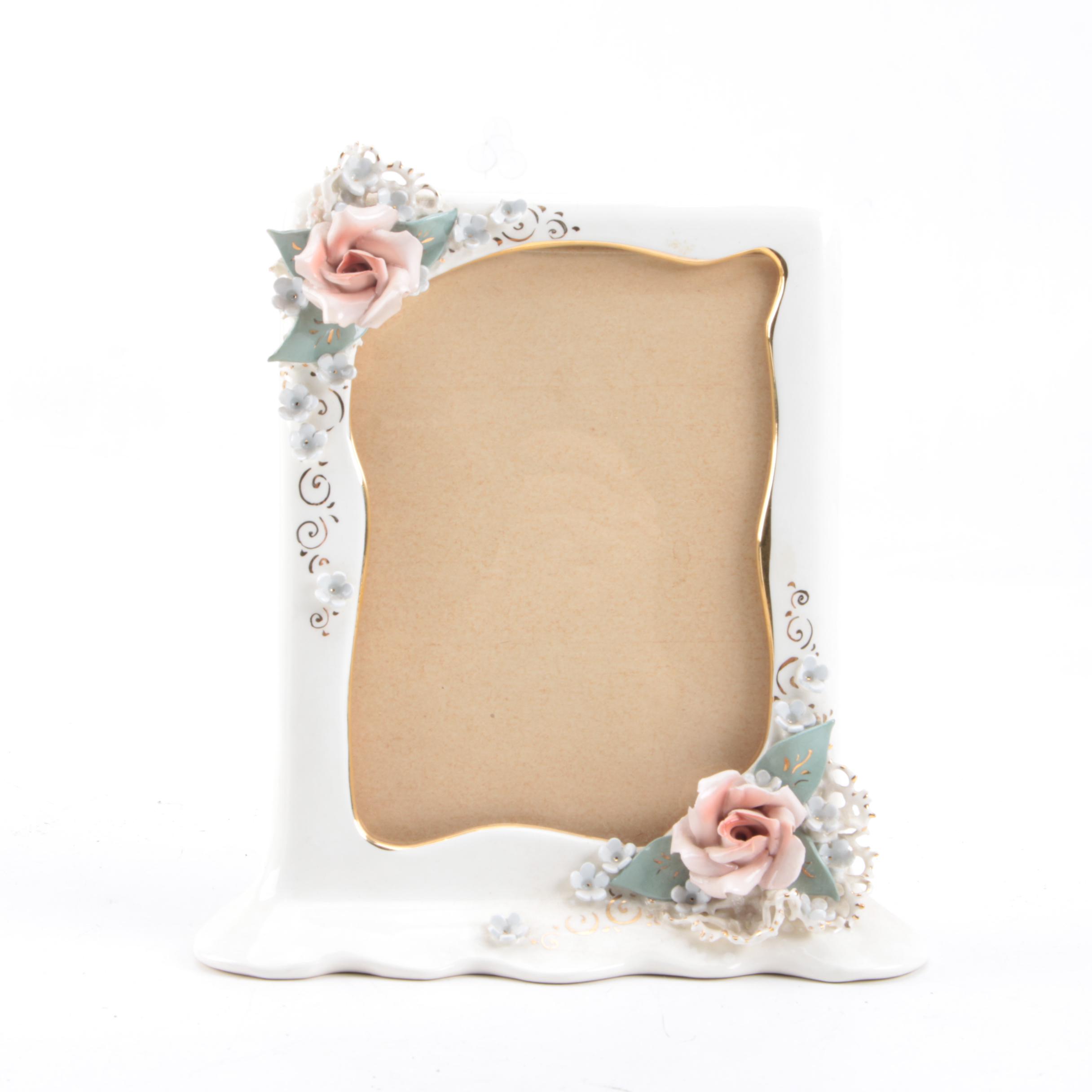 Vintage Florence Ceramics of California Rose and Forget-Me-Not Frame