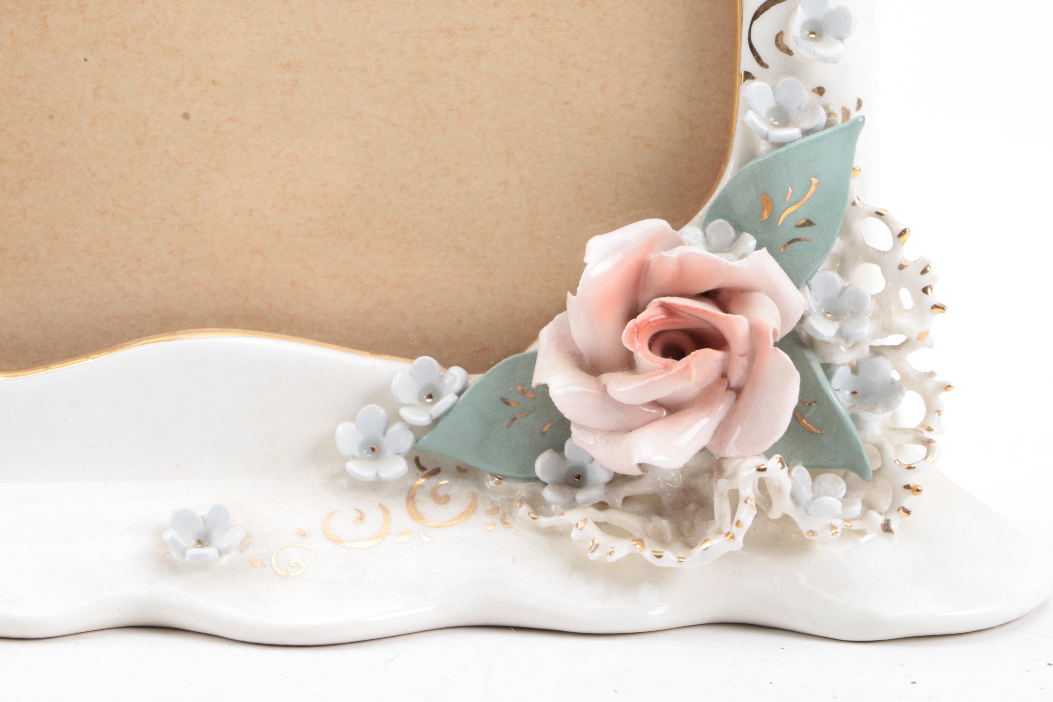 Vintage Florence Ceramics of California Rose and Forget-Me-Not Frame