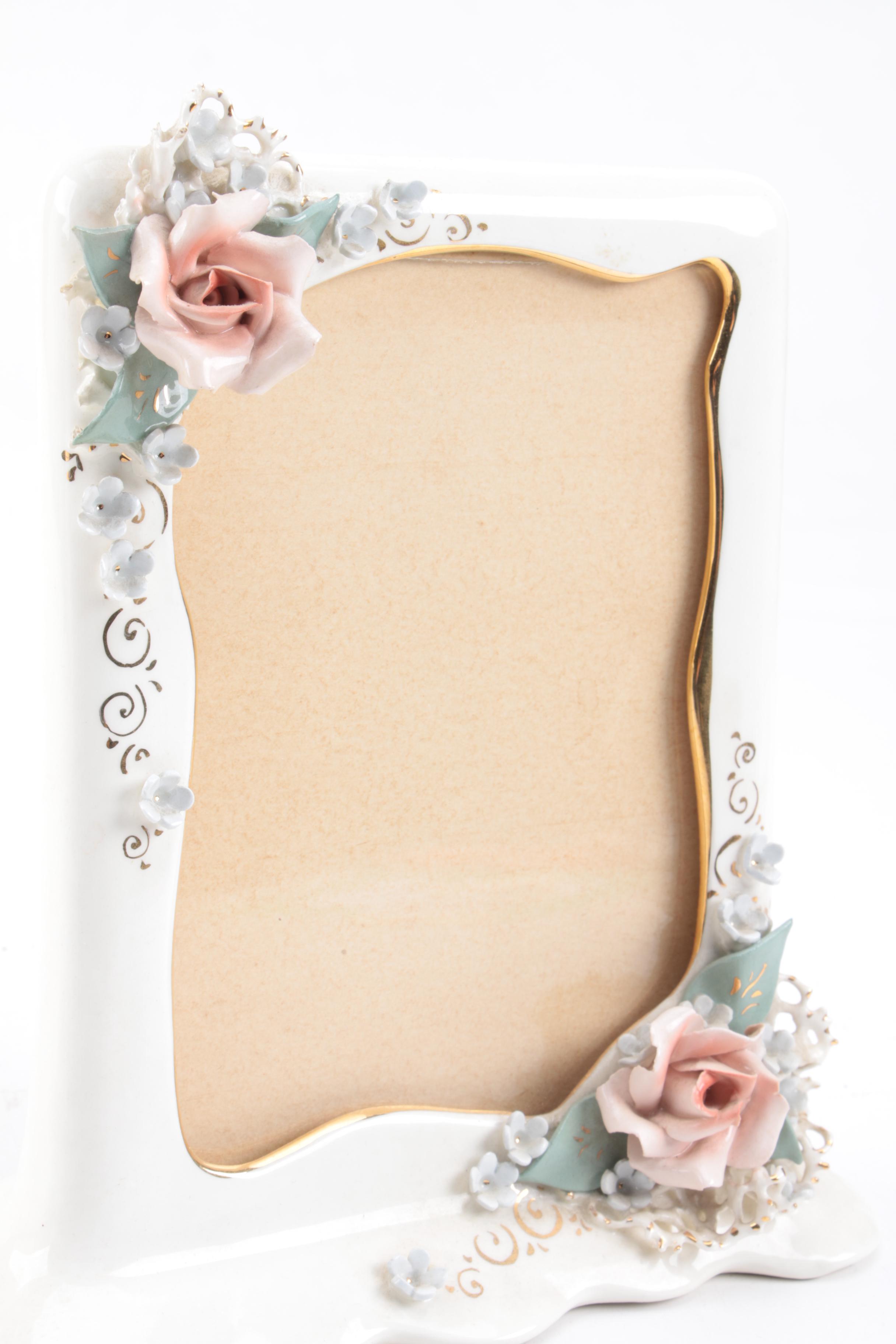 Vintage Florence Ceramics of California Rose and Forget-Me-Not Frame